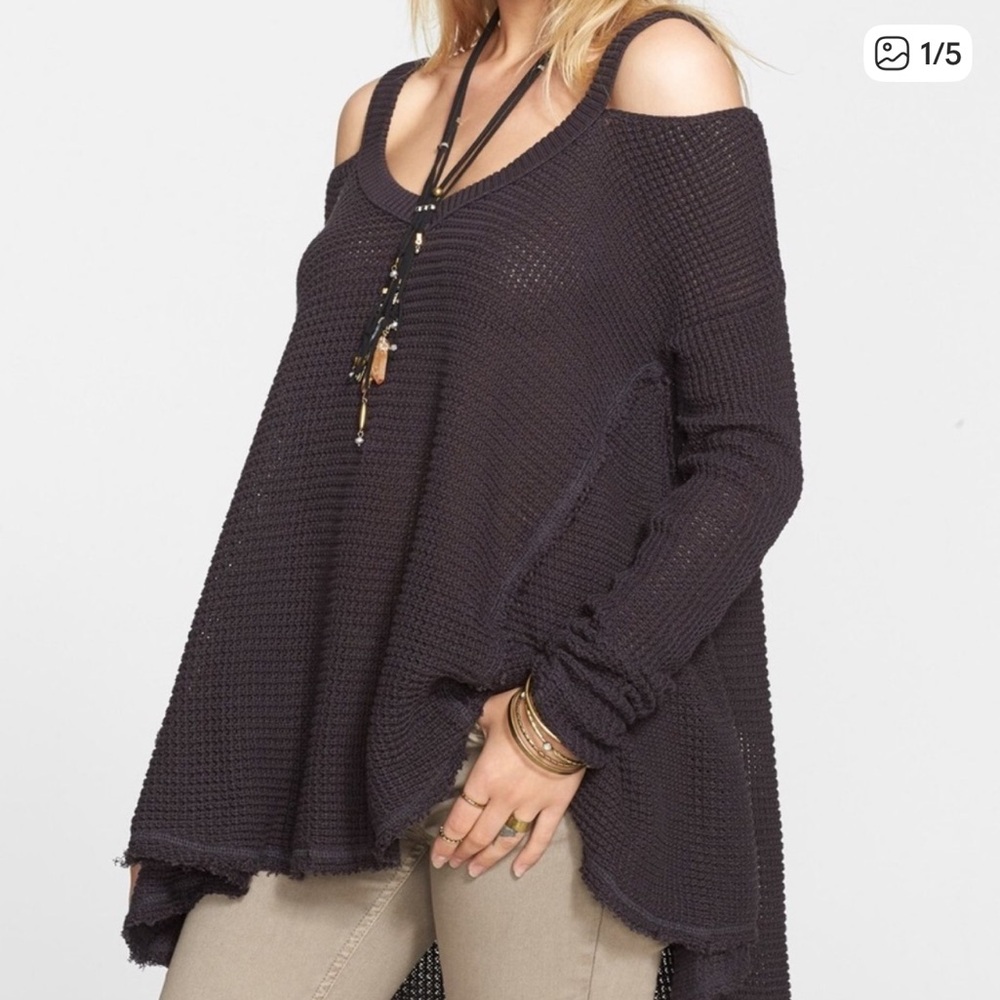 Free People Charcoal Knit V-neck Sweater